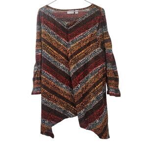 Kim Rogers Asymmetrical Hem Dot Striped Tunic Top Womens Plus Size 2X